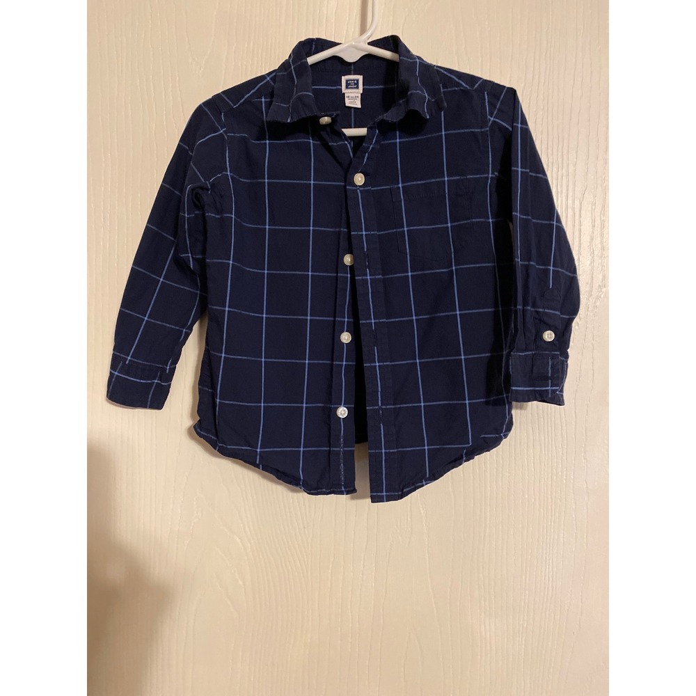Janie and Jack Boys Navy Blue Windowpane Plaid Button Down 18-24 Months 0754